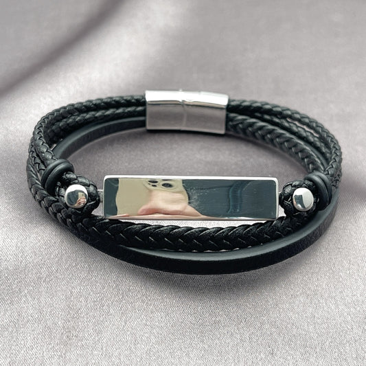 Stainless Steel Fancy Bracelet, Nameplate Design, Polished, Steel Finish