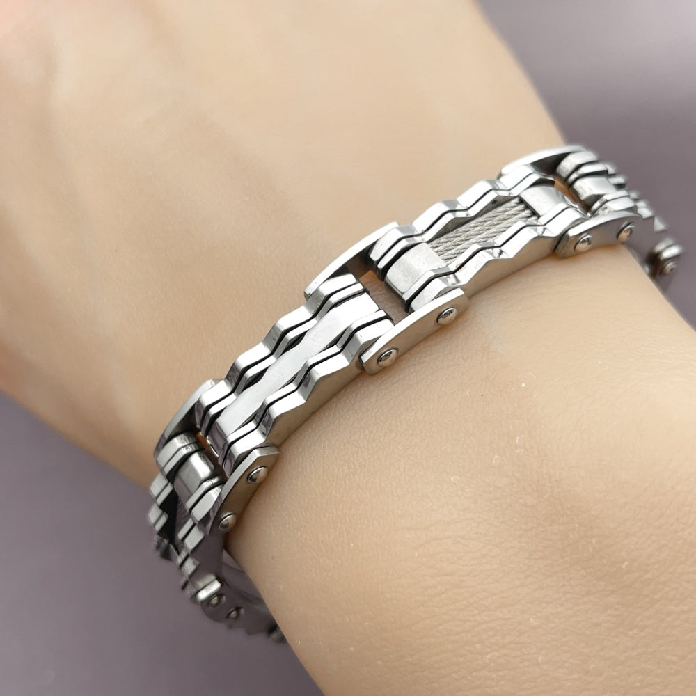 Stainless Steel Solid Bracelet, Polished, Steel Finish