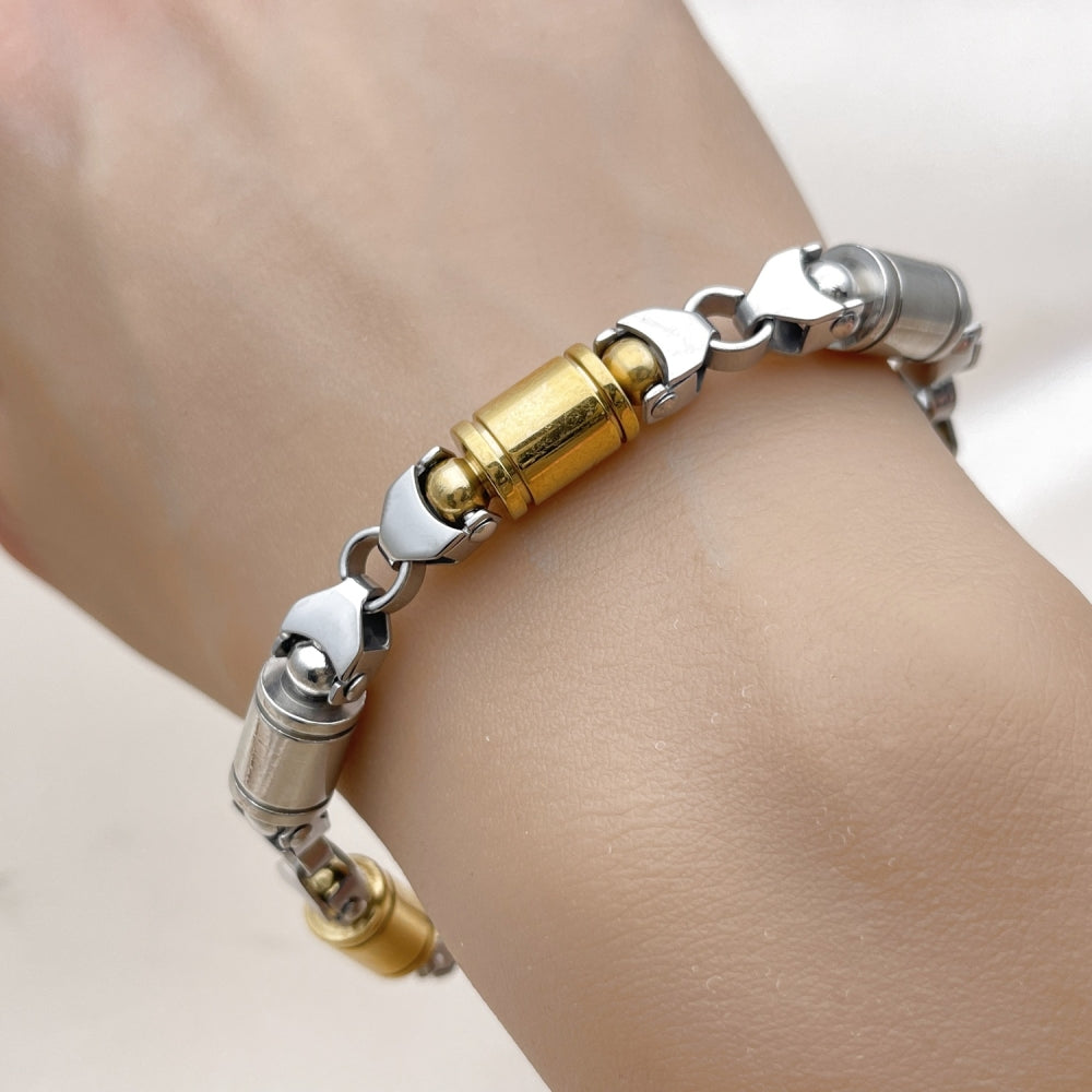 Stainless Steel Solid Bracelet, Polished, Two Tone