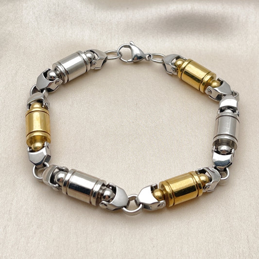 Stainless Steel Solid Bracelet, Polished, Two Tone