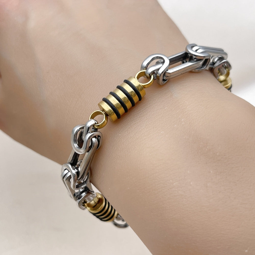Stainless Steel Solid Bracelet, Polished, Two Tone