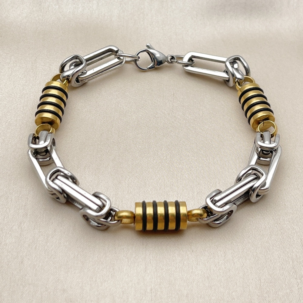 Stainless Steel Solid Bracelet, Polished, Two Tone