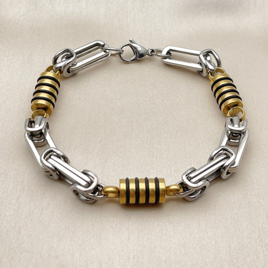 Stainless Steel Solid Bracelet, Polished, Two Tone