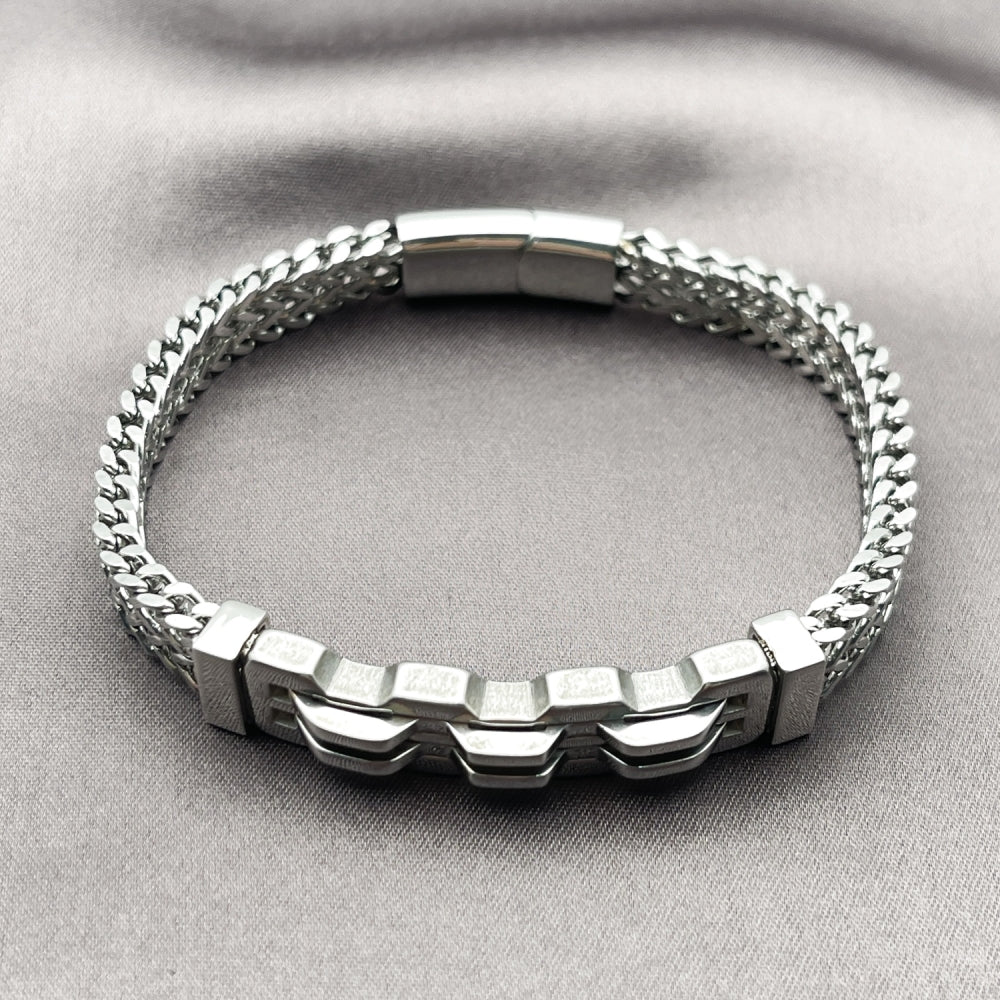 Stainless Steel Solid Bracelet, Square Franco Design, Polished, Steel Finish