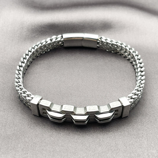 Stainless Steel Solid Bracelet, Square Franco Design, Polished, Steel Finish