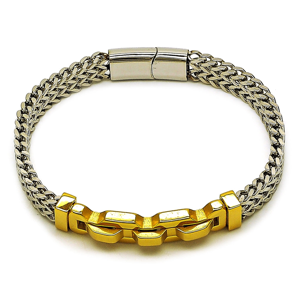 Stainless Steel Solid Bracelet, Square Franco Design, Polished, Two Tone