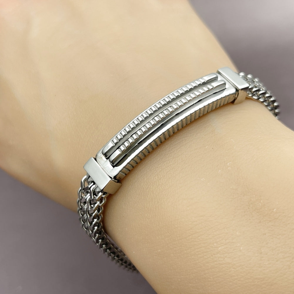 Stainless Steel Solid Bracelet, Square Franco Design, Polished, Steel Finish