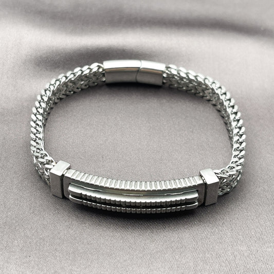 Stainless Steel Solid Bracelet, Square Franco Design, Polished, Steel Finish