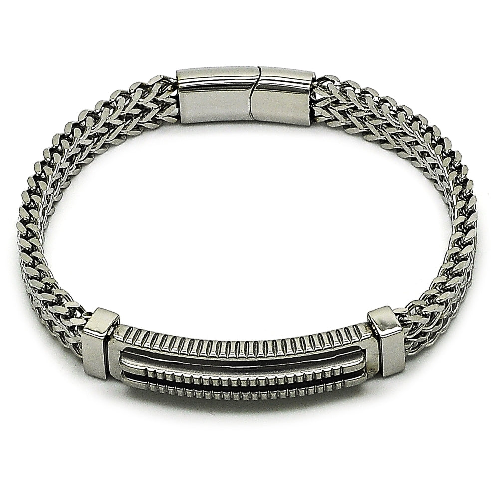 Stainless Steel Solid Bracelet, Square Franco Design, Polished, Steel Finish