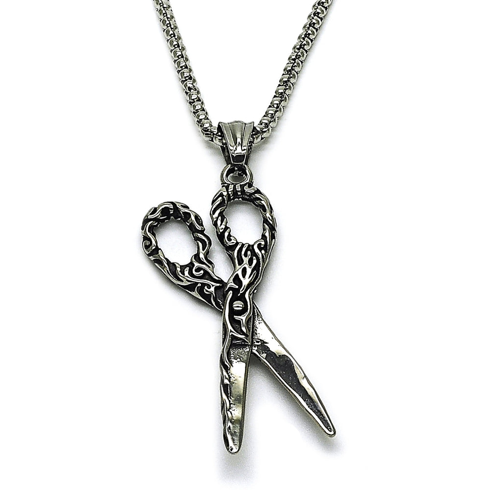 Stainless Steel Pendant Necklace, Box Design, Polished, Steel Finish