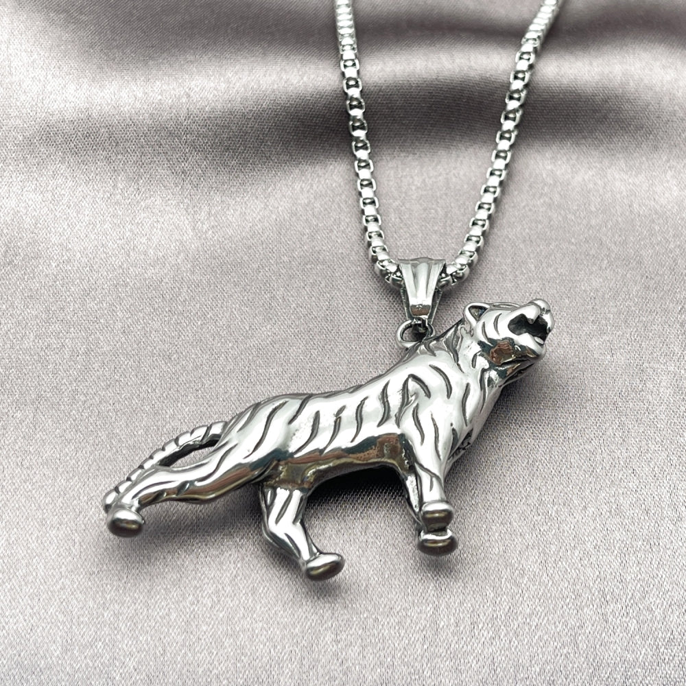Stainless Steel Pendant Necklace, Box Design, Polished, Steel Finish