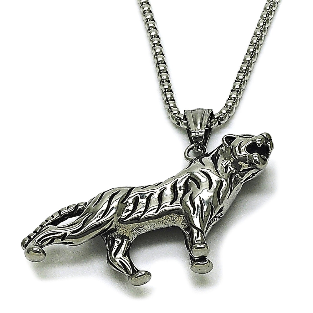 Stainless Steel Pendant Necklace, Box Design, Polished, Steel Finish