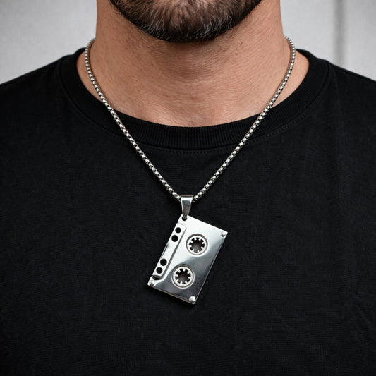 Stainless Steel Pendant Necklace, Box Design, Polished, Steel Finish