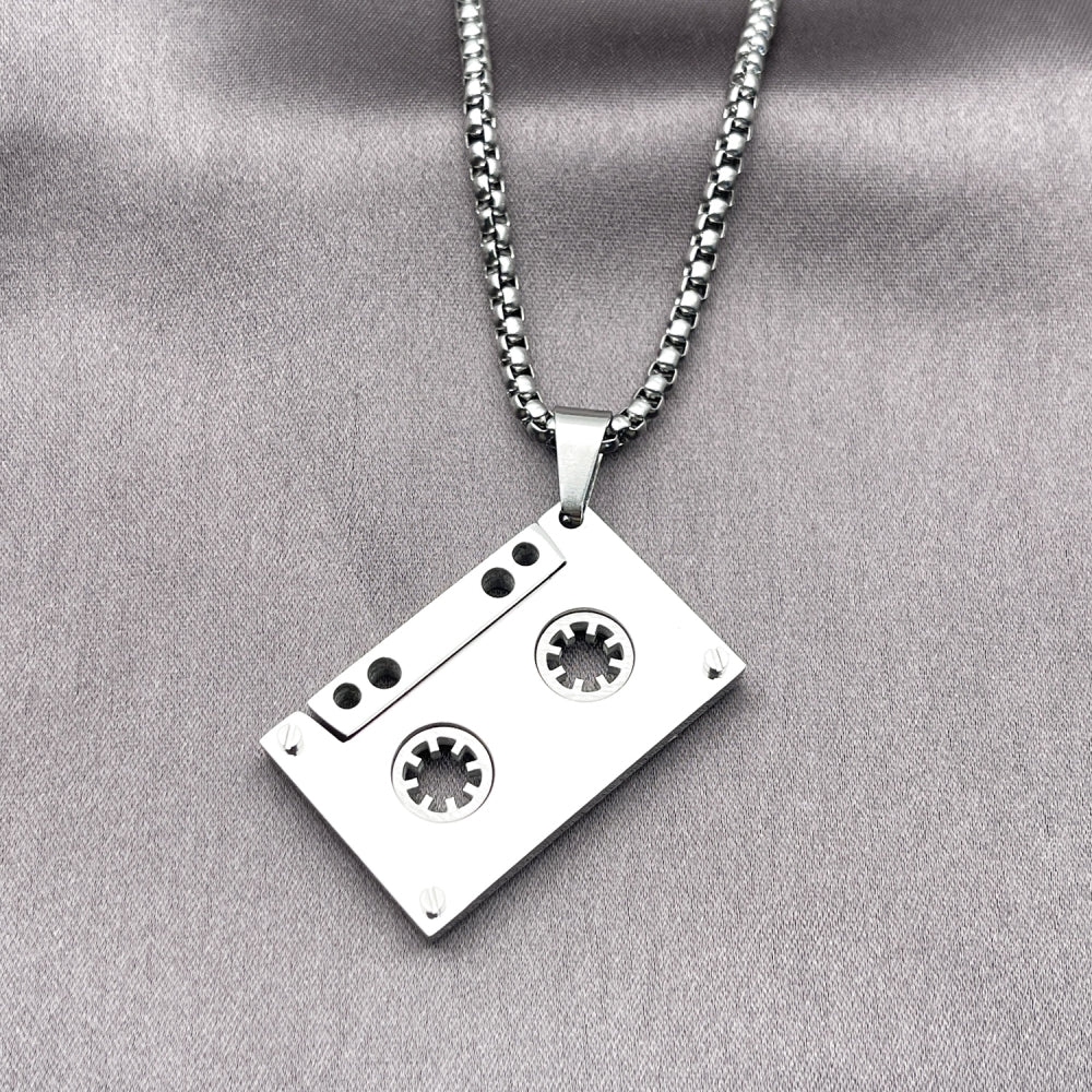 Stainless Steel Pendant Necklace, Box Design, Polished, Steel Finish