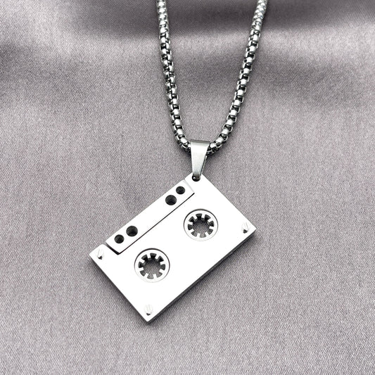 Stainless Steel Pendant Necklace, Box Design, Polished, Steel Finish
