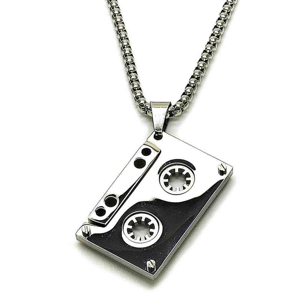 Stainless Steel Pendant Necklace, Box Design, Polished, Steel Finish