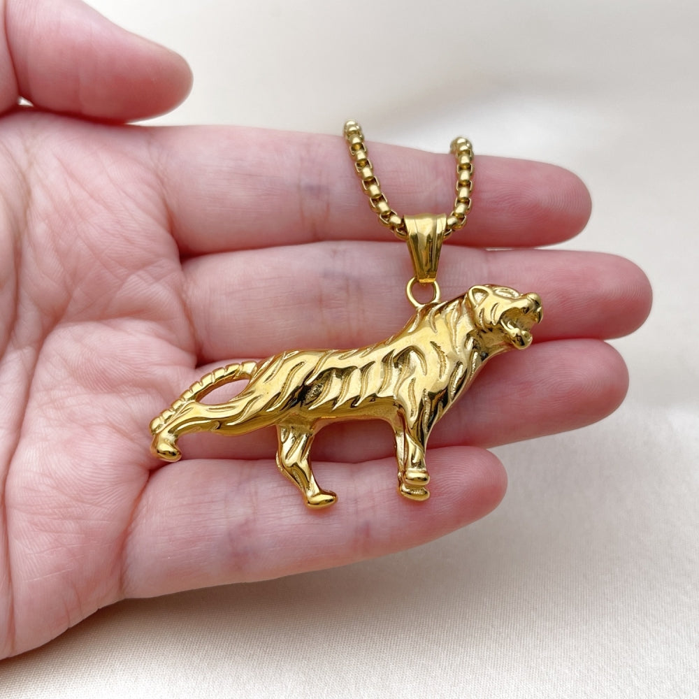 Stainless Steel Pendant Necklace, Box Design, Polished, Golden Finish