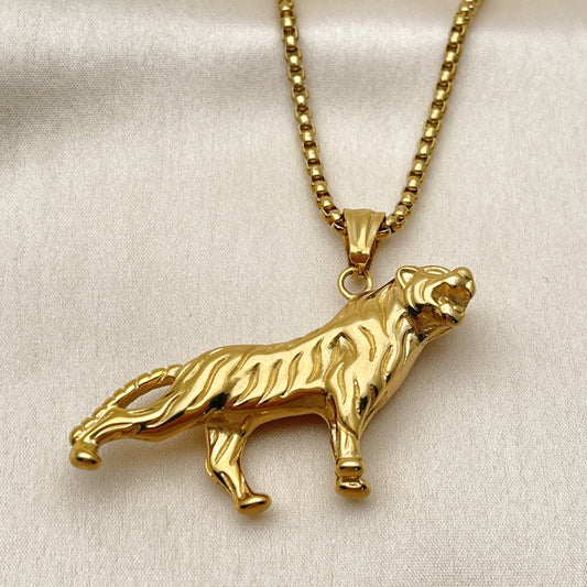 Stainless Steel Pendant Necklace, Box Design, Polished, Golden Finish