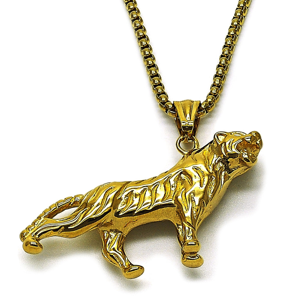 Stainless Steel Pendant Necklace, Box Design, Polished, Golden Finish