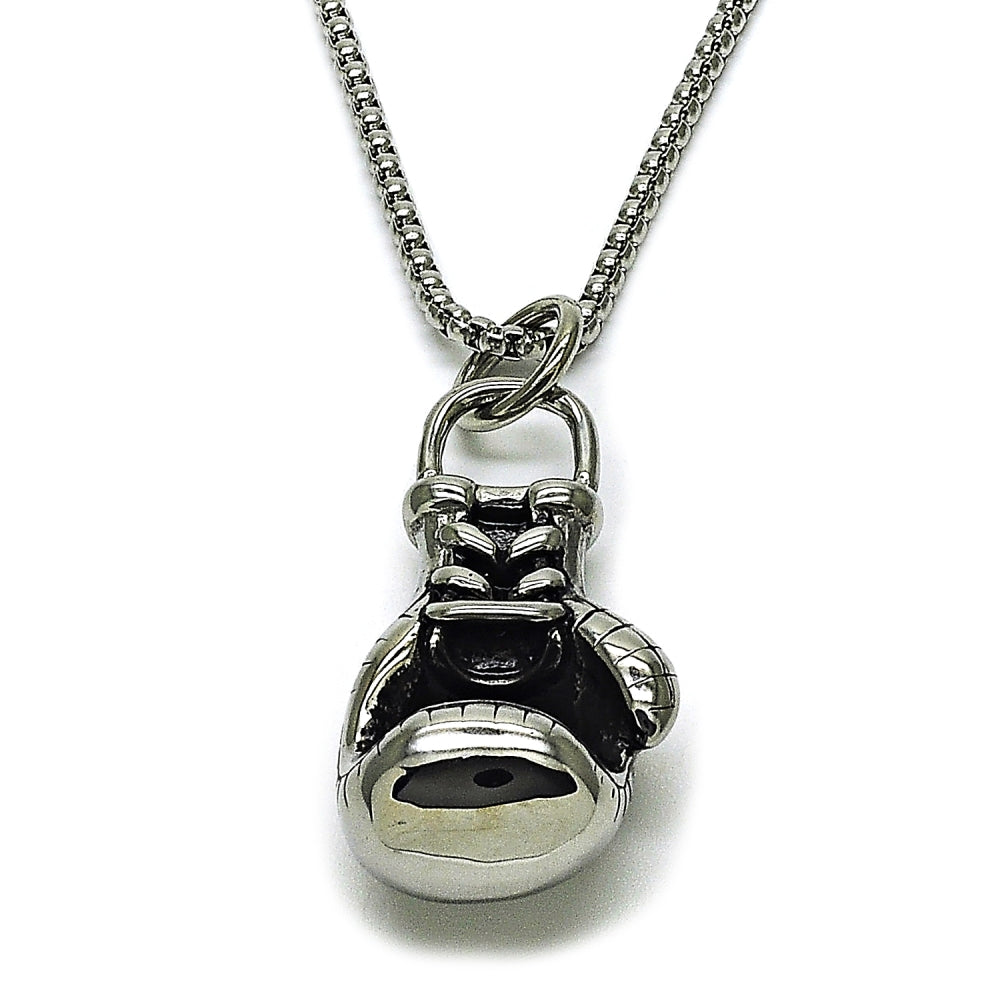 Stainless Steel Pendant Necklace, Box Design, Polished, Steel Finish