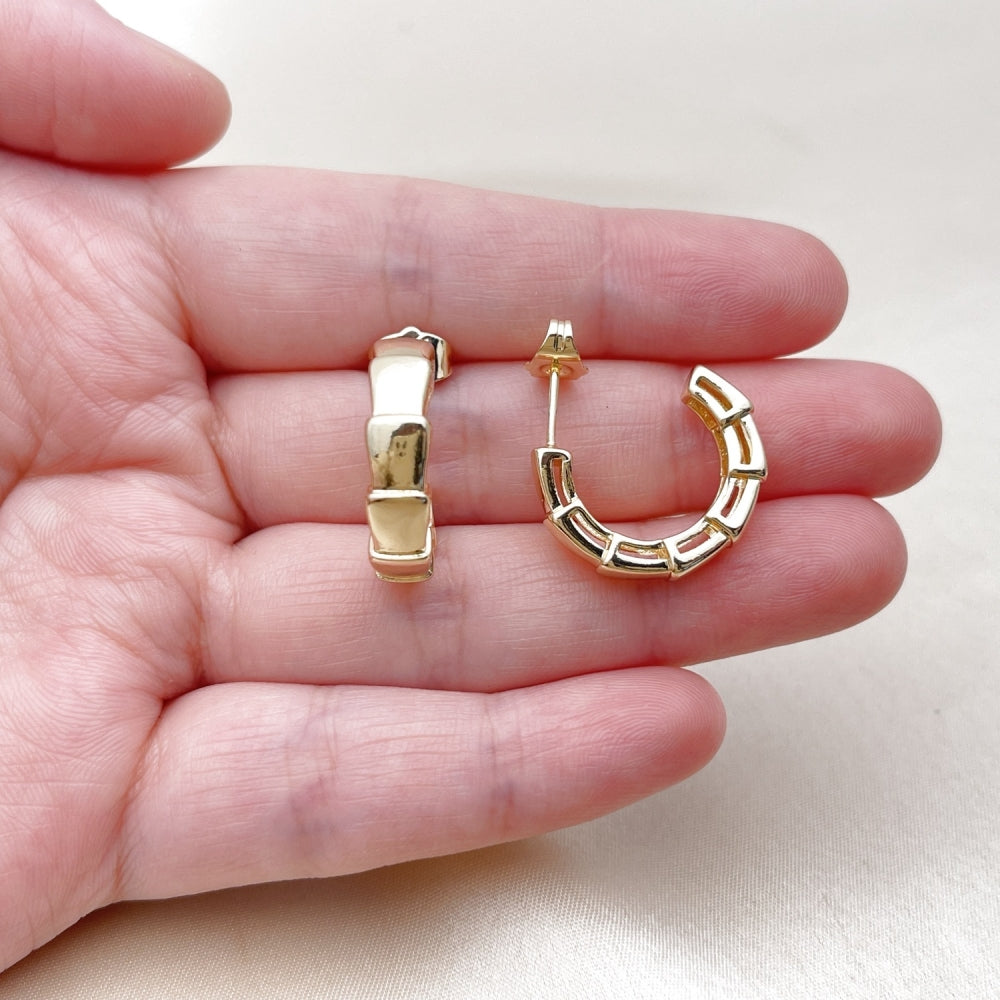 Oro Laminado Small Hoop, Gold Filled Style Snake Design, Polished, Golden Finish