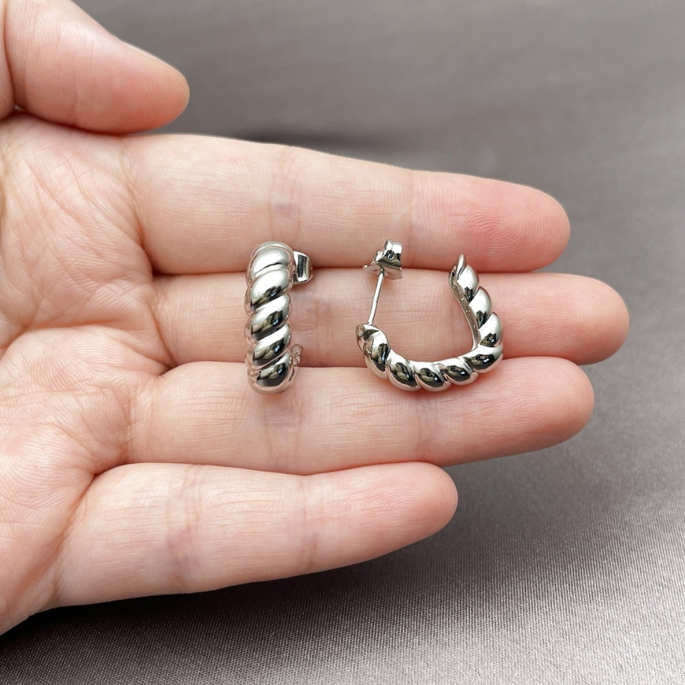 White Gold Filled Medium Hoop, Twist Design, Polished, Rhodium Finish