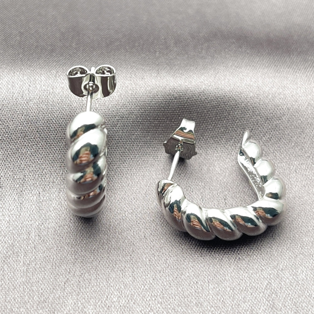White Gold Filled Medium Hoop, Twist Design, Polished, Rhodium Finish