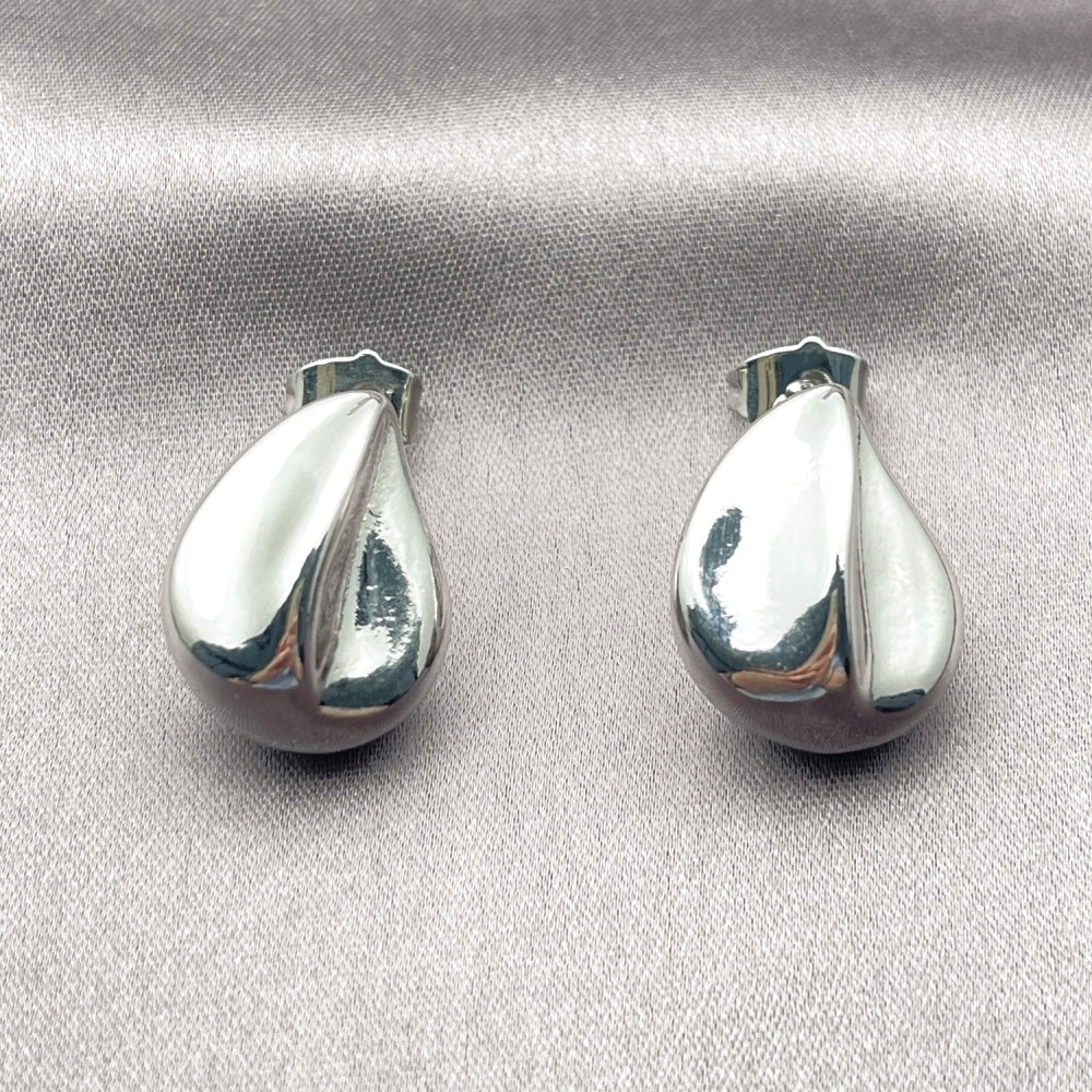 White Gold Filled Stud Earring, Teardrop Design, Polished, Rhodium Finish