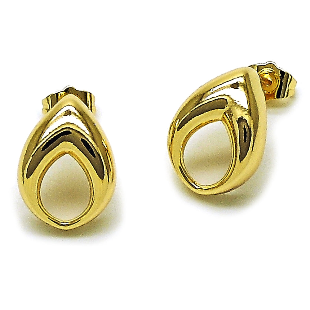 Oro Laminado Stud Earring, Gold Filled Style Four-leaf Clover Design, Polished, Golden Finish