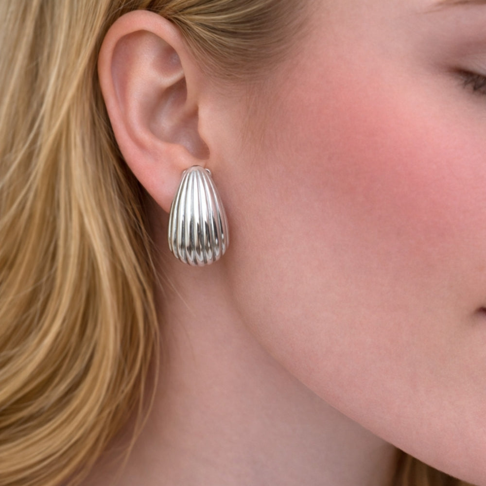 Rhodium Gold Filled Stud Earring, Teardrop Design, Polished, Rhodium Finish