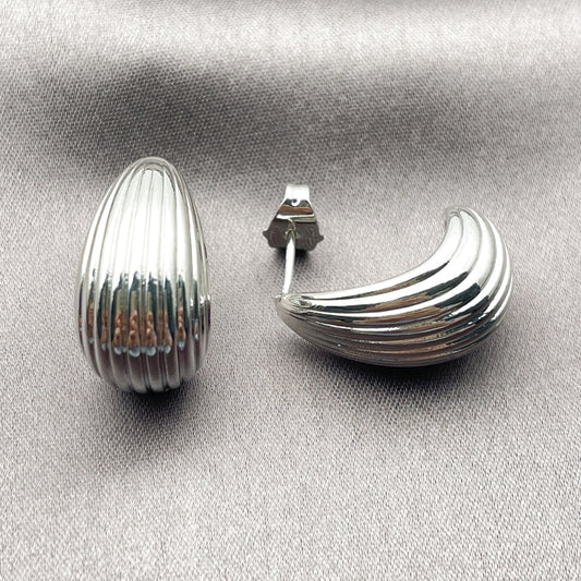 White Gold Filled Stud Earring, Teardrop Design, Polished, Rhodium Finish