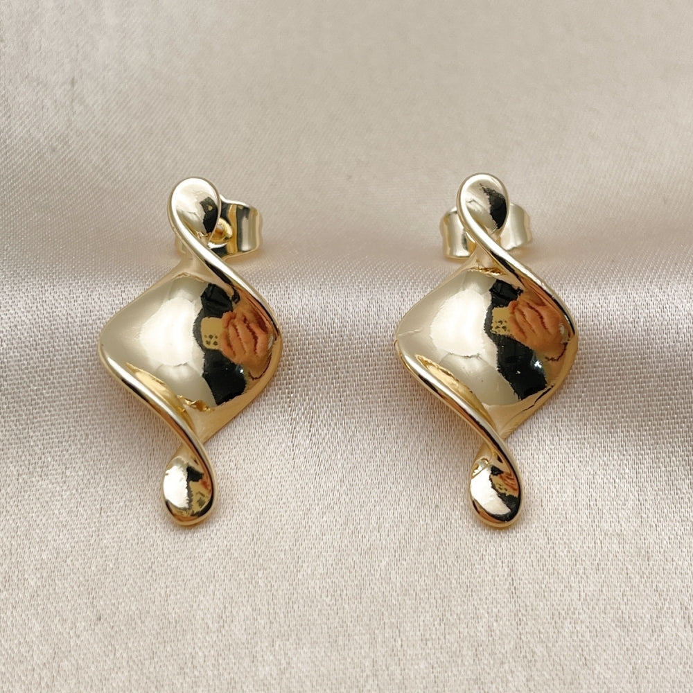 Oro Laminado Stud Earring, Gold Filled Style Twist Design, Polished, Golden Finish