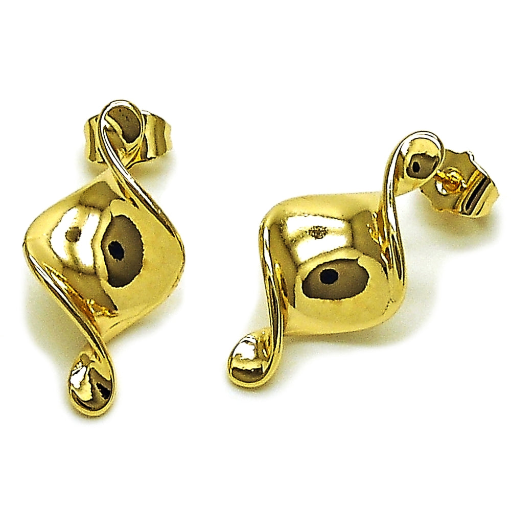Oro Laminado Stud Earring, Gold Filled Style Twist Design, Polished, Golden Finish