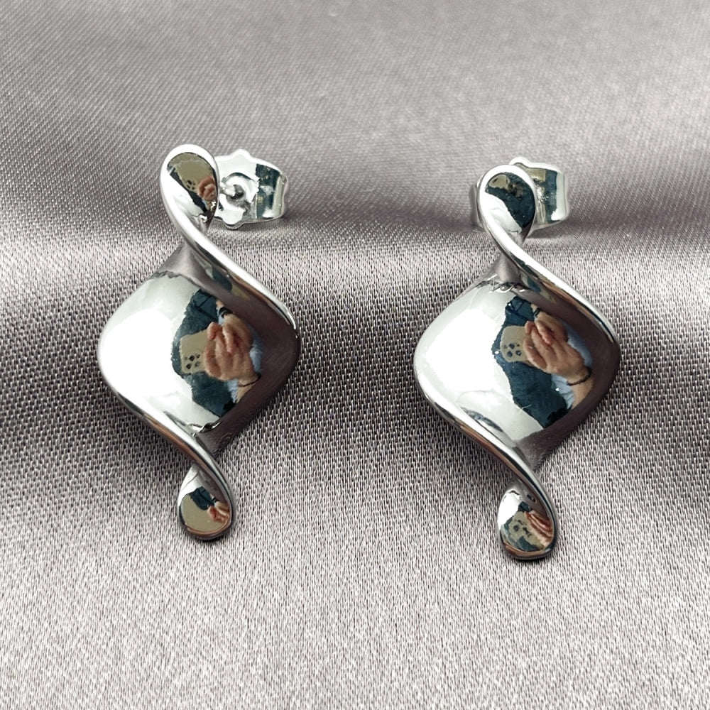 White Gold Filled Stud Earring, Twist Design, Polished, Rhodium Finish