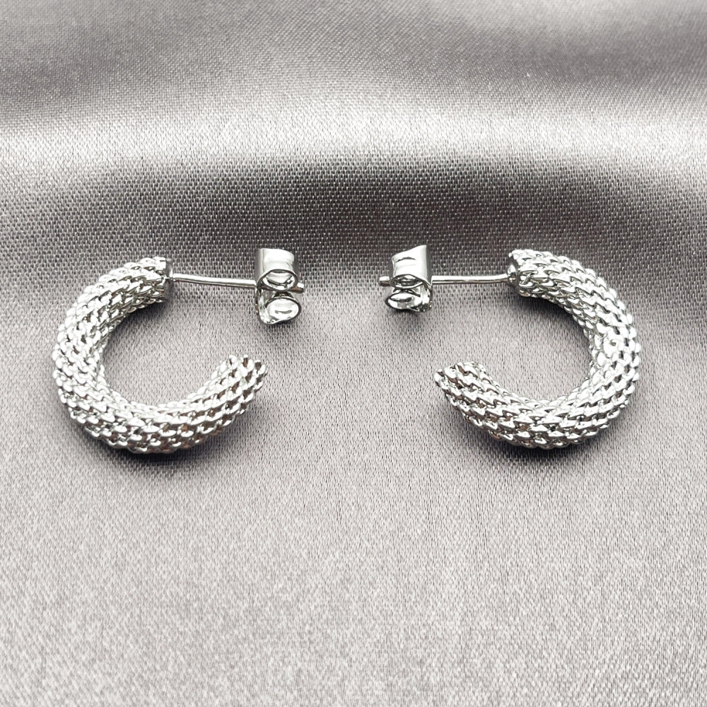 White Gold Filled Small Hoop, Rope Design, Diamond Cutting Finish, Rhodium Finish