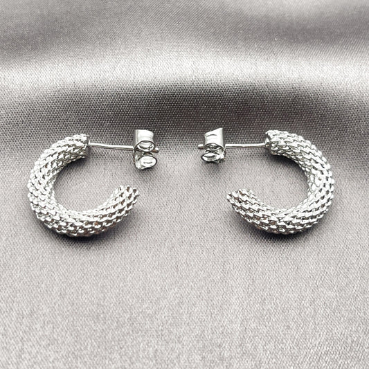 White Gold Filled Small Hoop, Rope Design, Diamond Cutting Finish, Rhodium Finish
