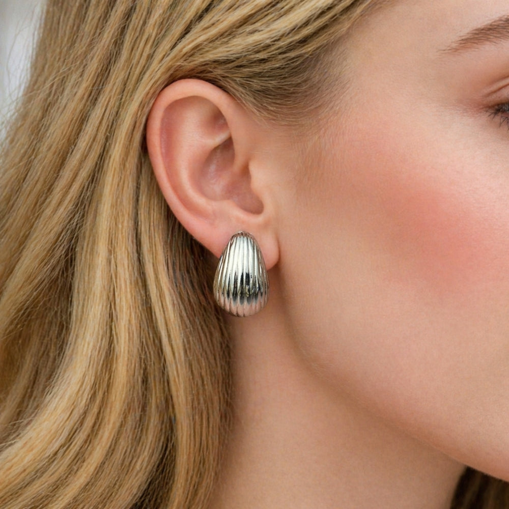 Rhodium Gold Filled Stud Earring, Teardrop Design, Polished, Rhodium Finish