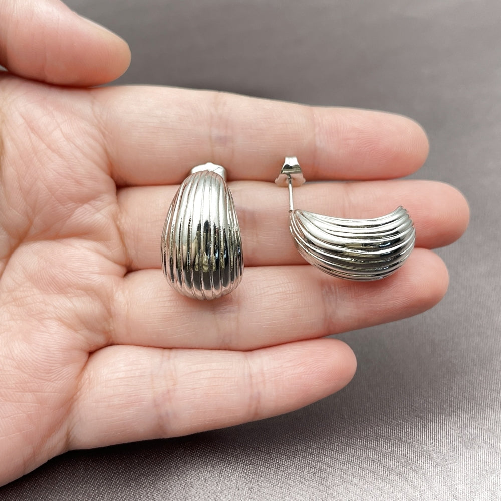 White Gold Filled Stud Earring, Teardrop Design, Polished, Rhodium Finish