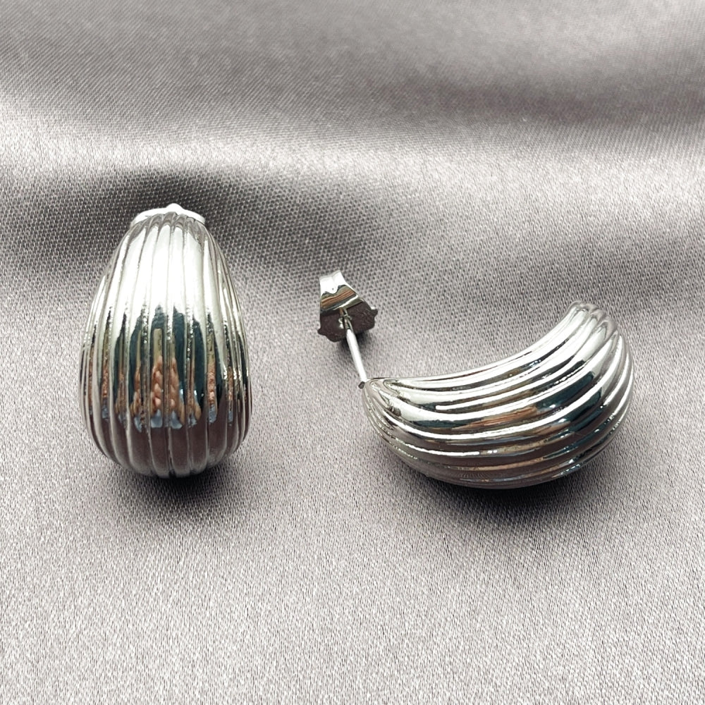 White Gold Filled Stud Earring, Teardrop Design, Polished, Rhodium Finish