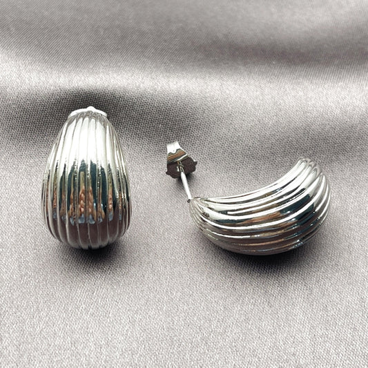 White Gold Filled Stud Earring, Teardrop Design, Polished, Rhodium Finish