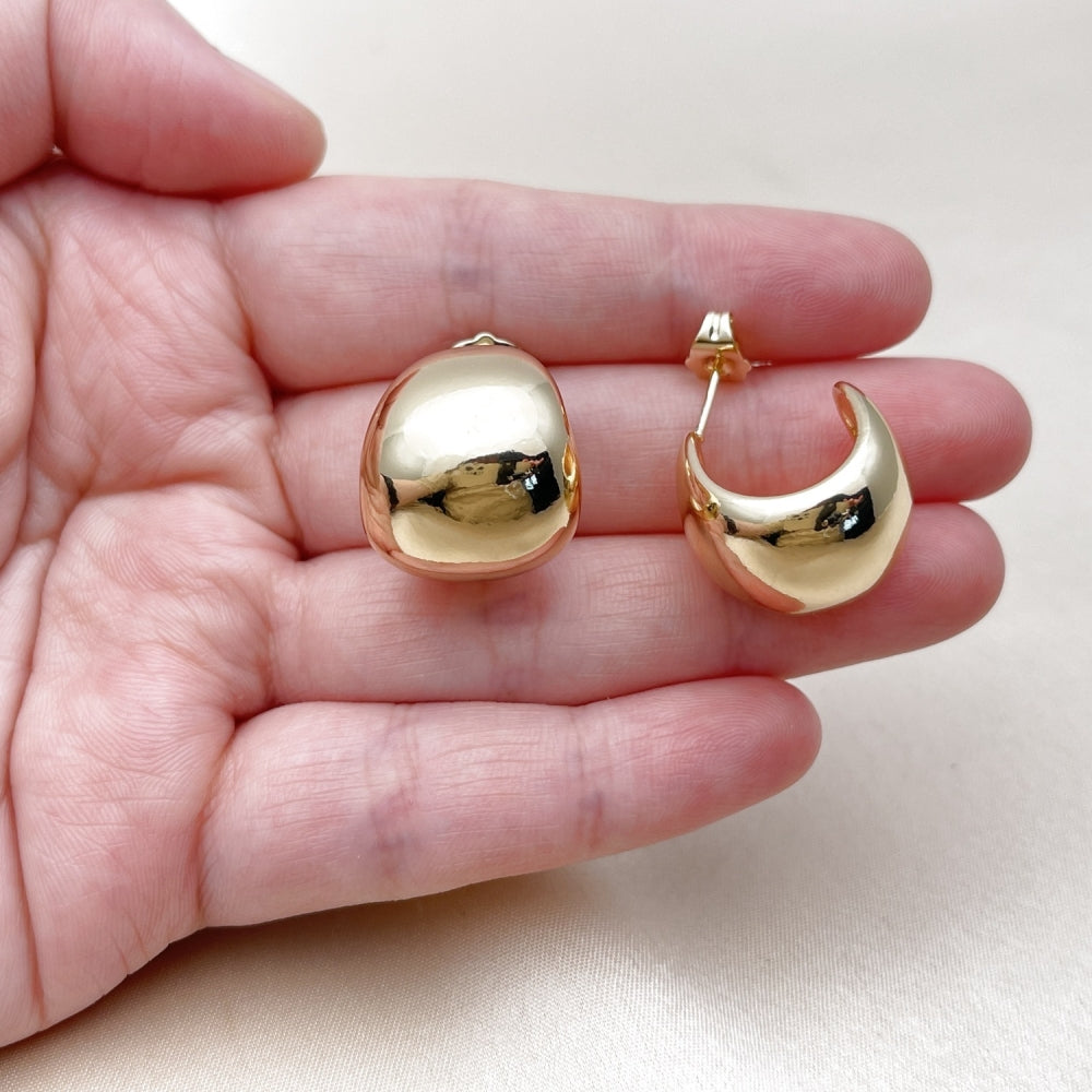 Oro Laminado Small Hoop, Gold Filled Style Ball Design, Polished, Golden Finish