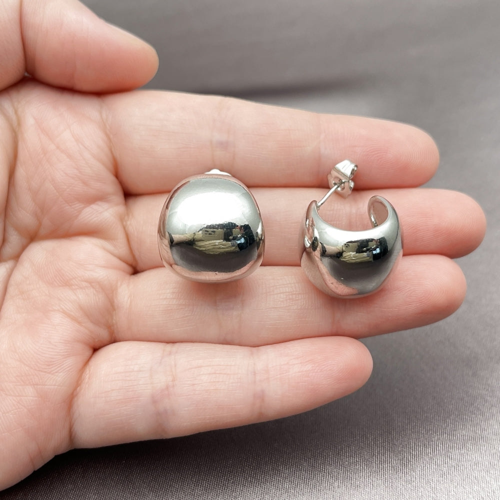 White Gold Filled Small Hoop, Ball Design, Polished, Rhodium Finish
