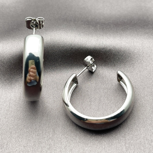 Rhodium Gold Filled Medium Hoop, Polished, Rhodium Finish