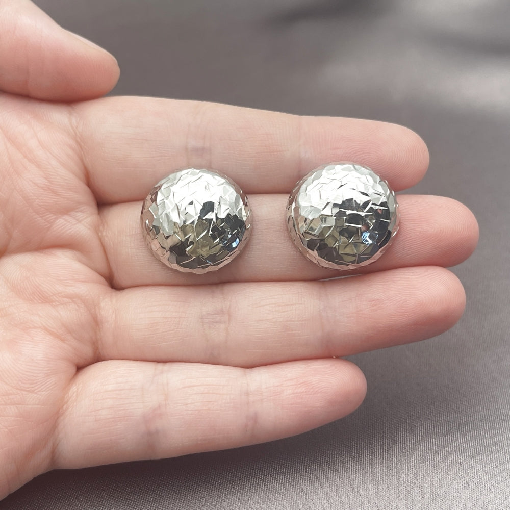 White Gold Filled Stud Earring, Diamond Cutting Finish, Rhodium Finish