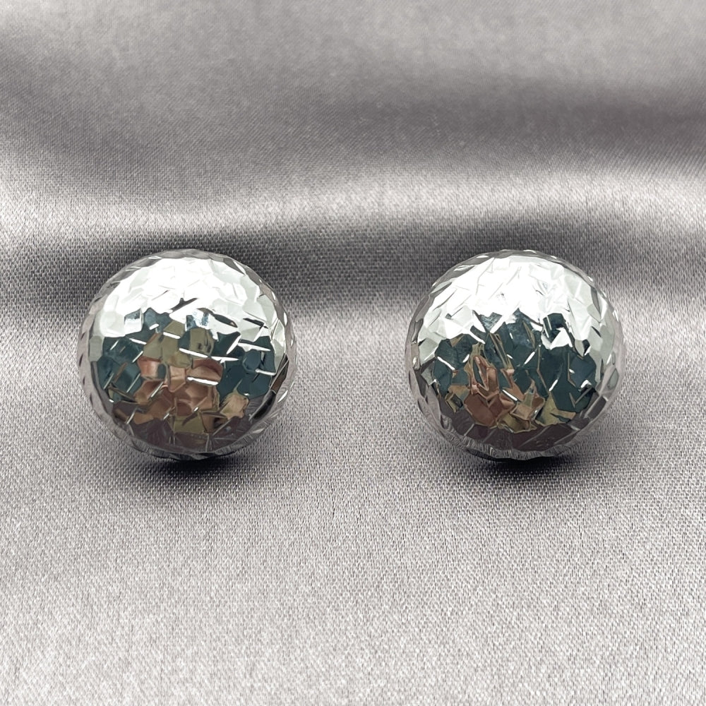White Gold Filled Stud Earring, Diamond Cutting Finish, Rhodium Finish