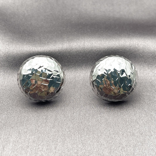 White Gold Filled Stud Earring, Diamond Cutting Finish, Rhodium Finish