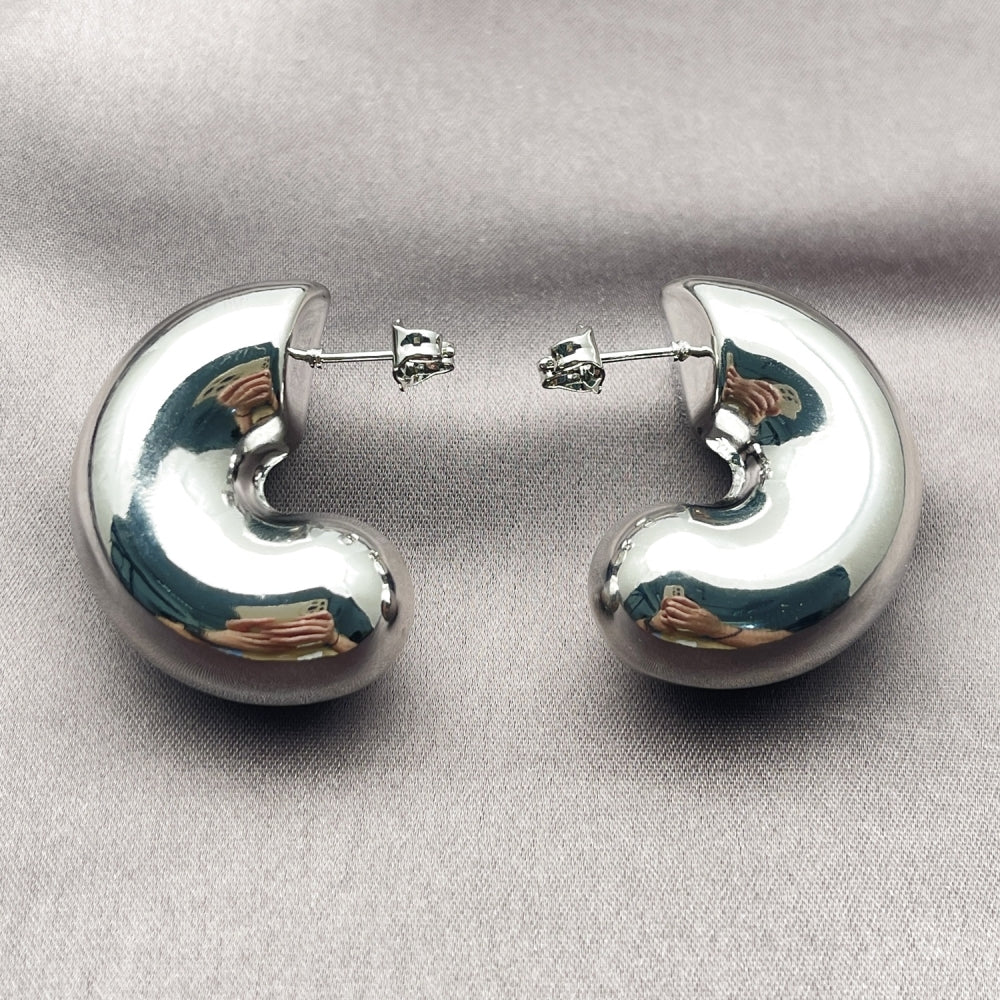 White Gold Filled Stud Earring, Hollow Design, Polished, Rhodium Finish