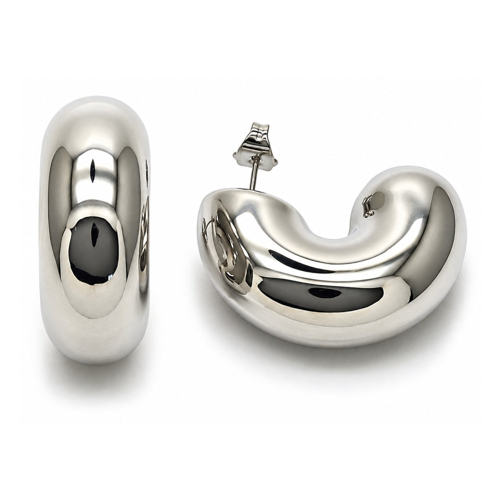 White Gold Filled Stud Earring, Hollow Design, Polished, Rhodium Finish