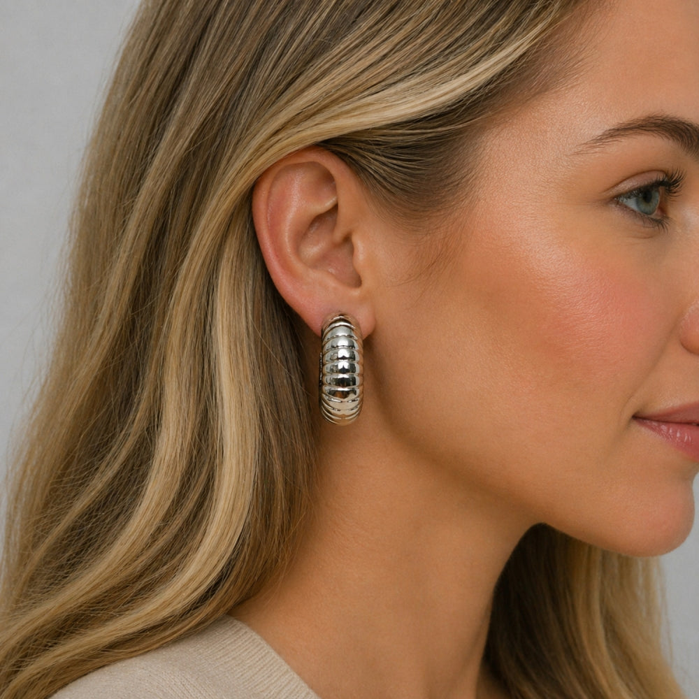 Rhodium Gold Filled Stud Earring, Hollow Design, Polished, Rhodium Finish
