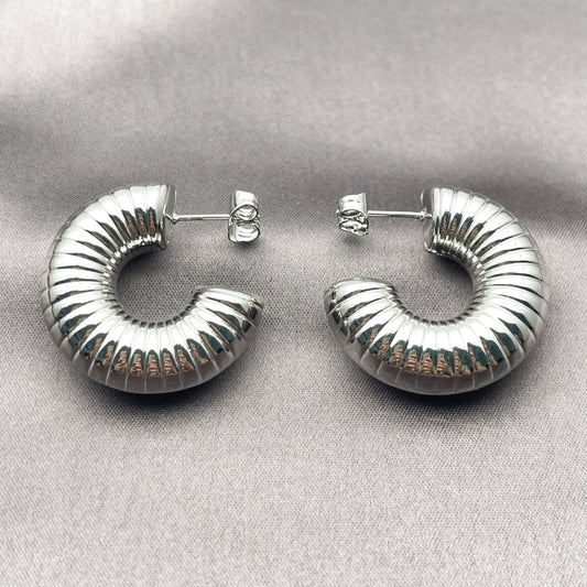 White Gold Filled Stud Earring, Hollow Design, Polished, Rhodium Finish